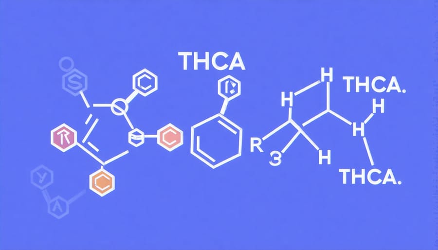 Illustration of THCA's chemical structure with growth indicators